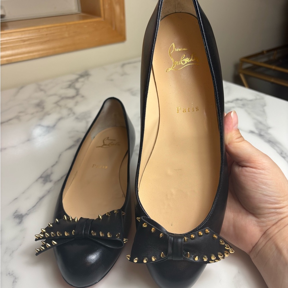 Christian Loubouton Leather Bow Ballerina Flate